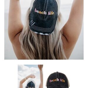 Katydid Black Denim Cap with Colorful Embroidery